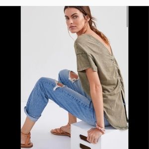 Anthropologie Pilcro V-back Ruched Back Tunic Tee Heather Moss Green Cotton
